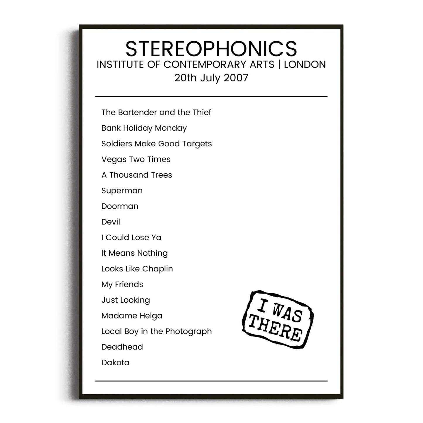 Stereophonics London 20 July 2007 Setlist Poster