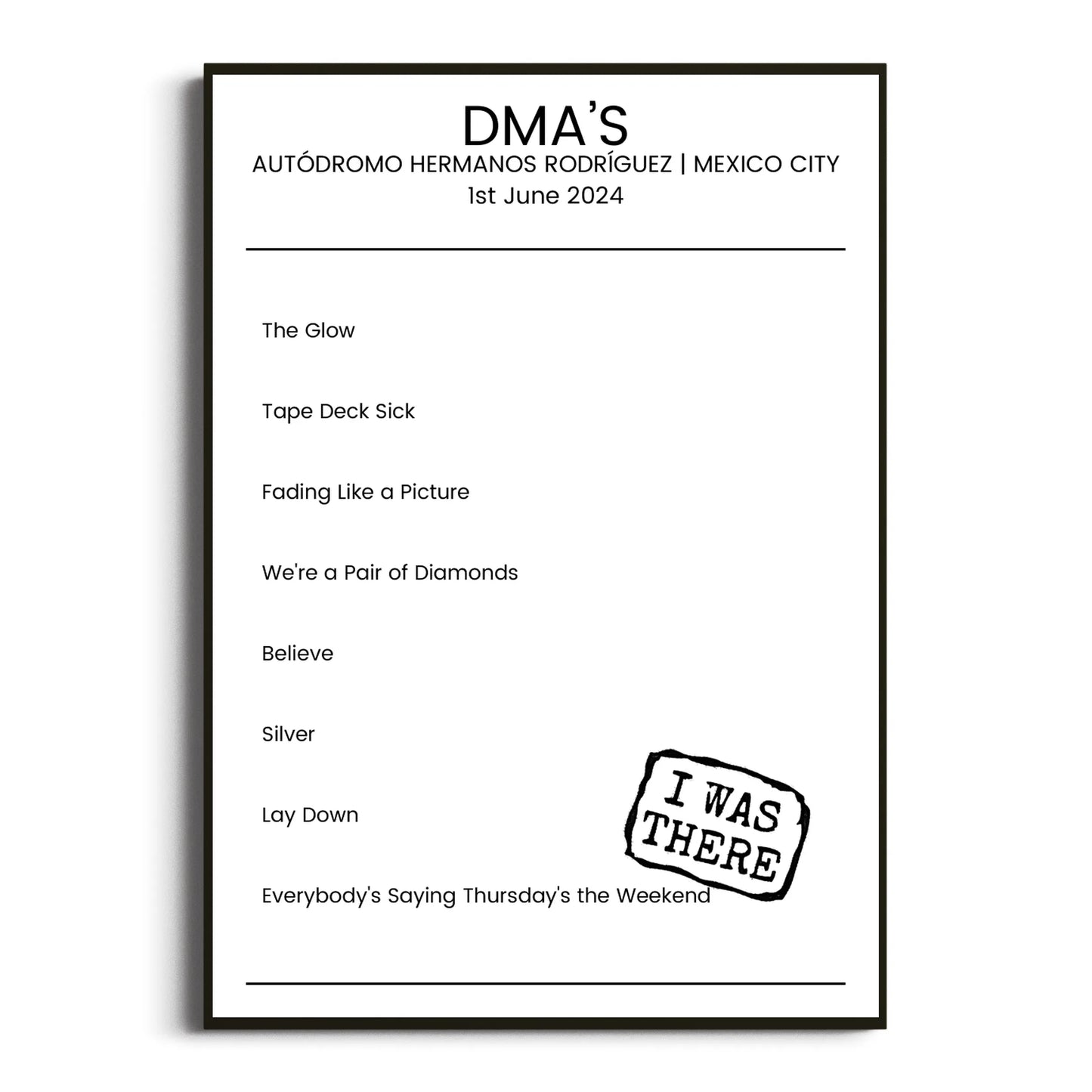 DMA’s Mexico City 01 June 2024 Setlist Poster