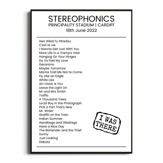 Stereophonics Cardiff 18 June 2022 Setlist Poster