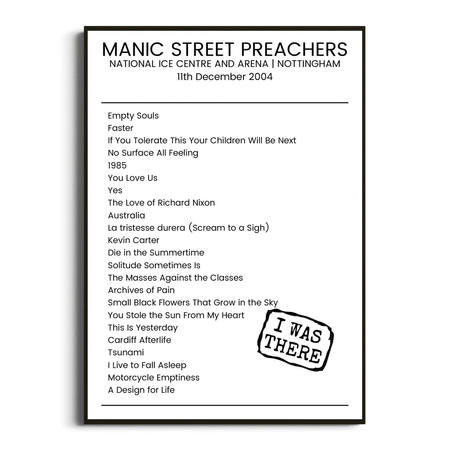 Manic Street Preachers Nottingham 11 December 2004 Setlist Poster