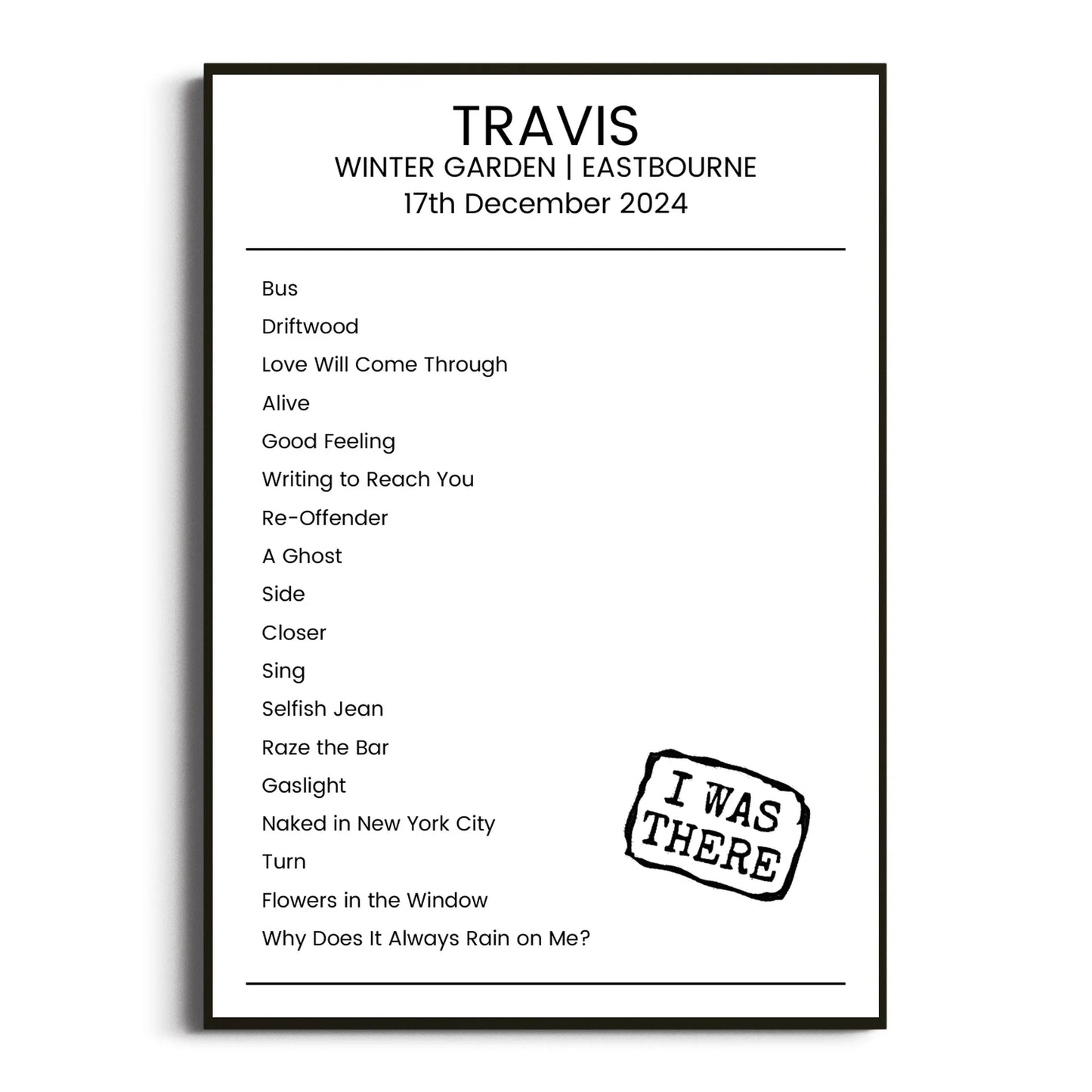 Travis Eastbourne 17 December 2024 Setlist Poster