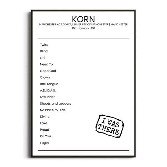 Korn Manchester 25 January 1997 Setlist Poster