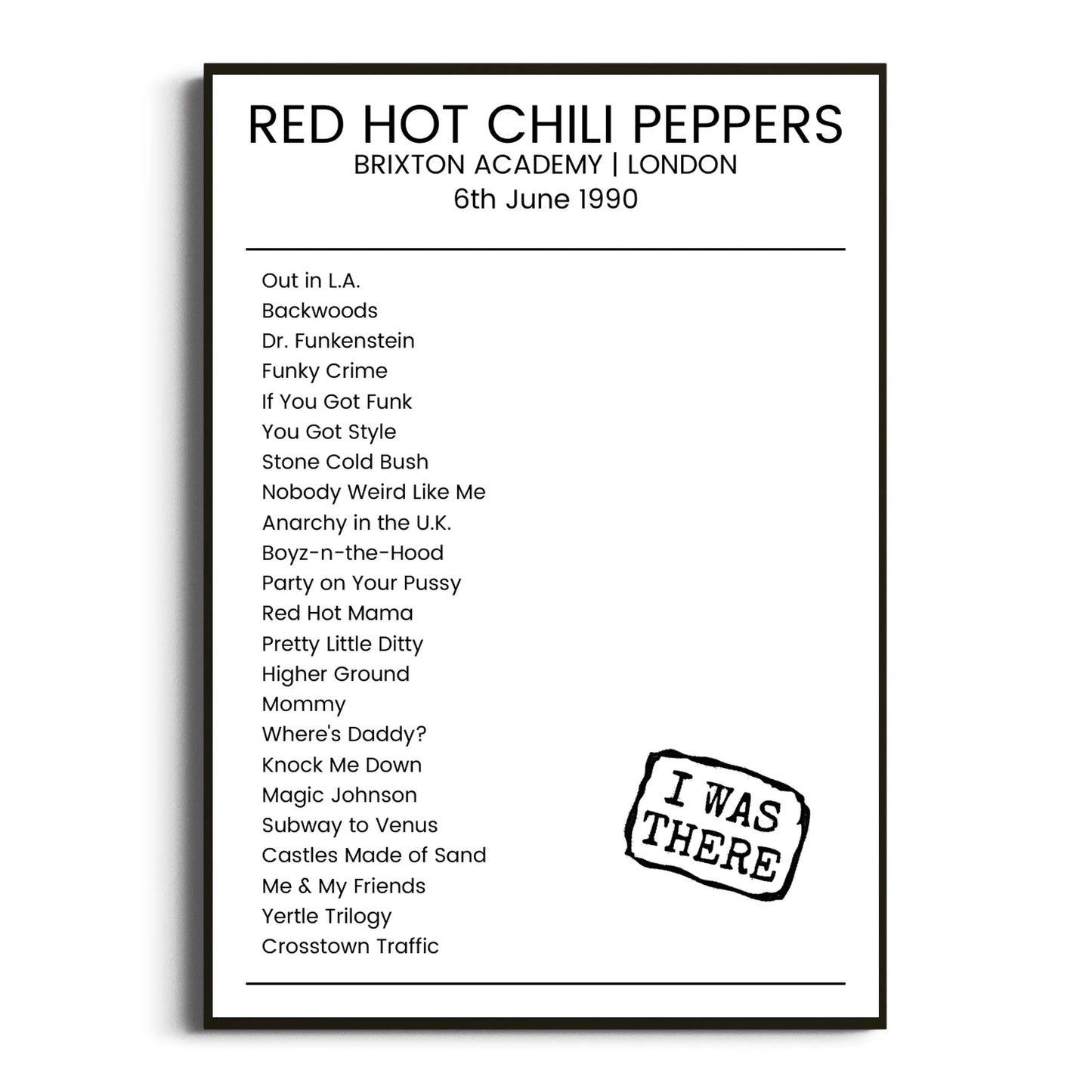 Red Hot Chili Peppers London 06 June 1990 Setlist Poster