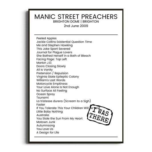 Manic Street Preachers Brighton 02 June 2009 Setlist Poster