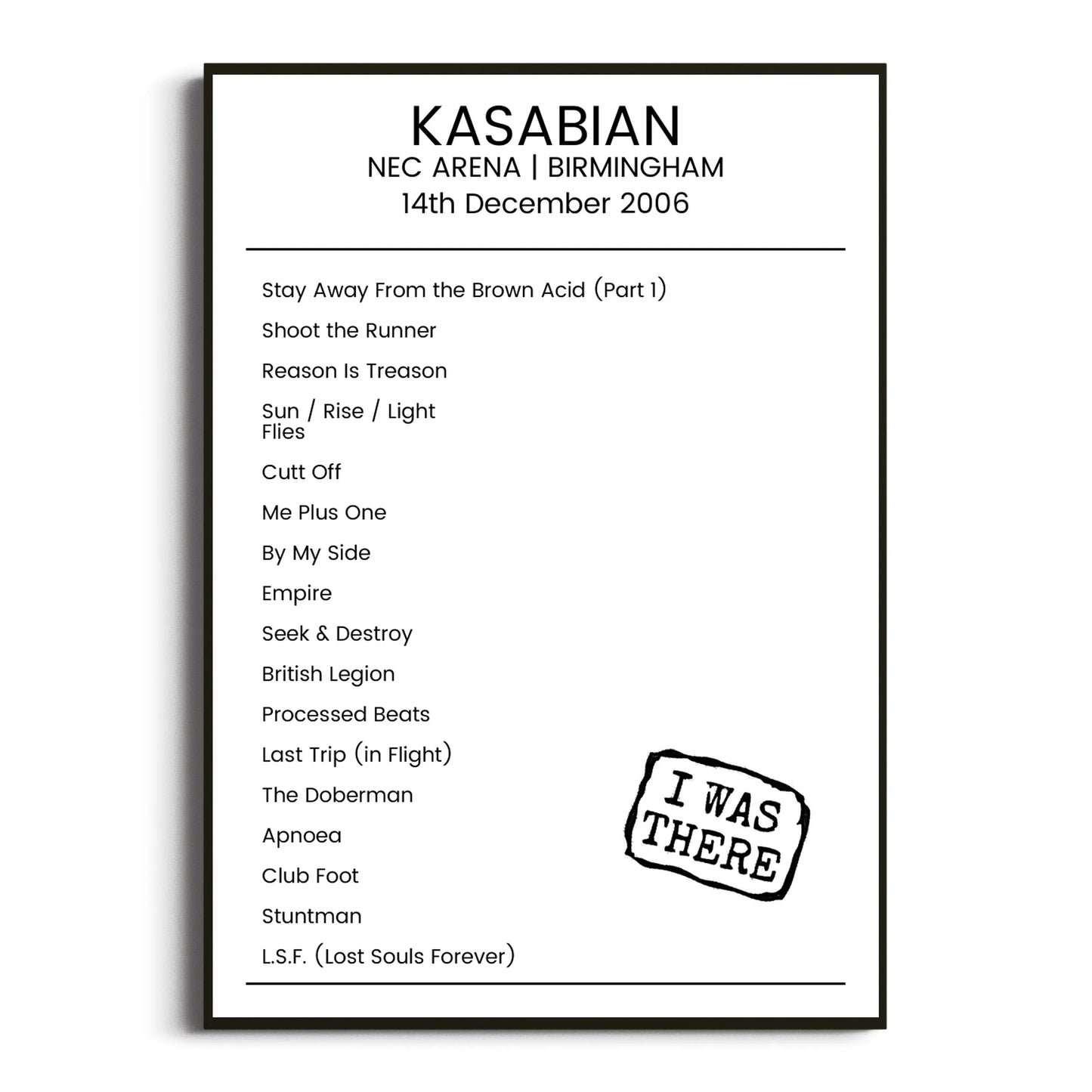 Kasabian Birmingham 14 December 2006 Setlist Poster