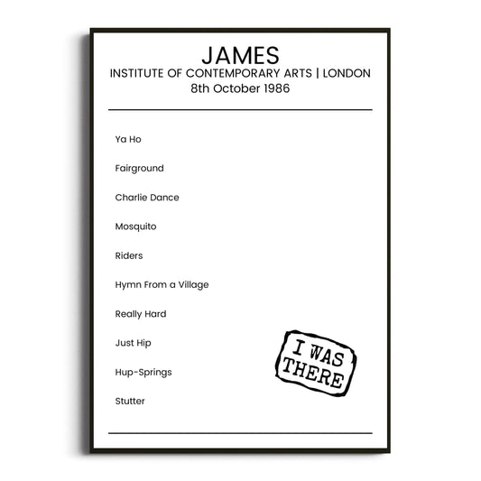 James London 08 October 1986 Setlist Poster