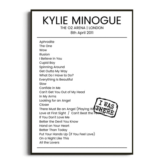 Kylie Minogue London 08 April 2011 Setlist Poster