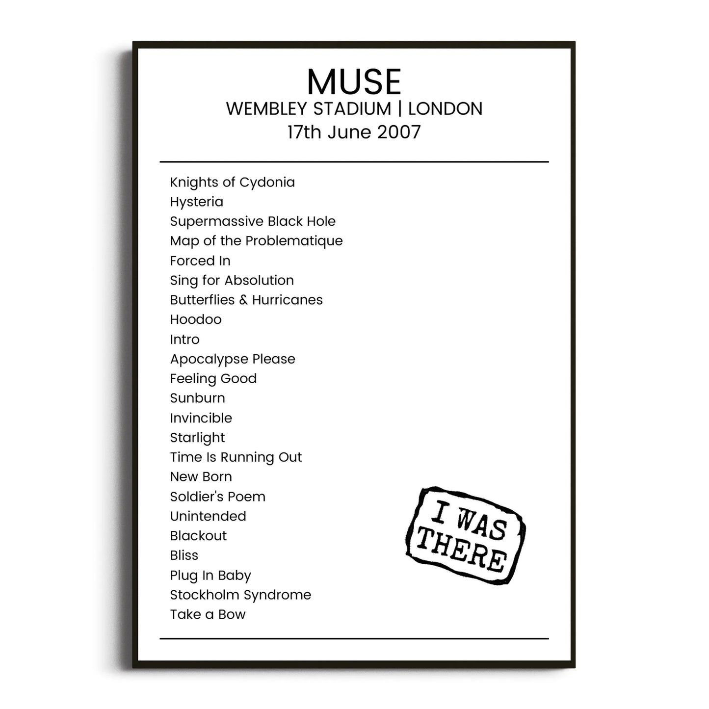 Muse London 17 June 2007 Setlist Poster