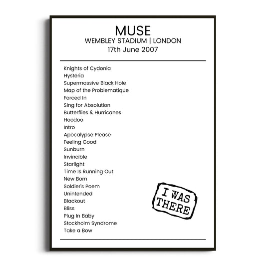 Muse London 17 June 2007 Setlist Poster