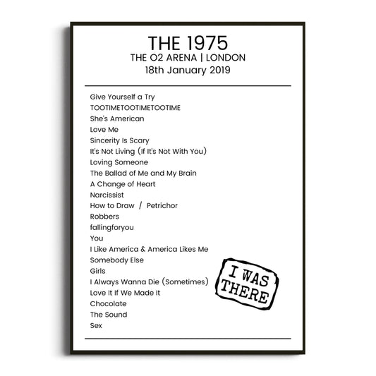 The 1975 London 18 January 2019 Setlist Poster