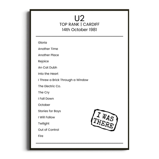 U2 Cardiff 14 October 1981 Setlist Poster