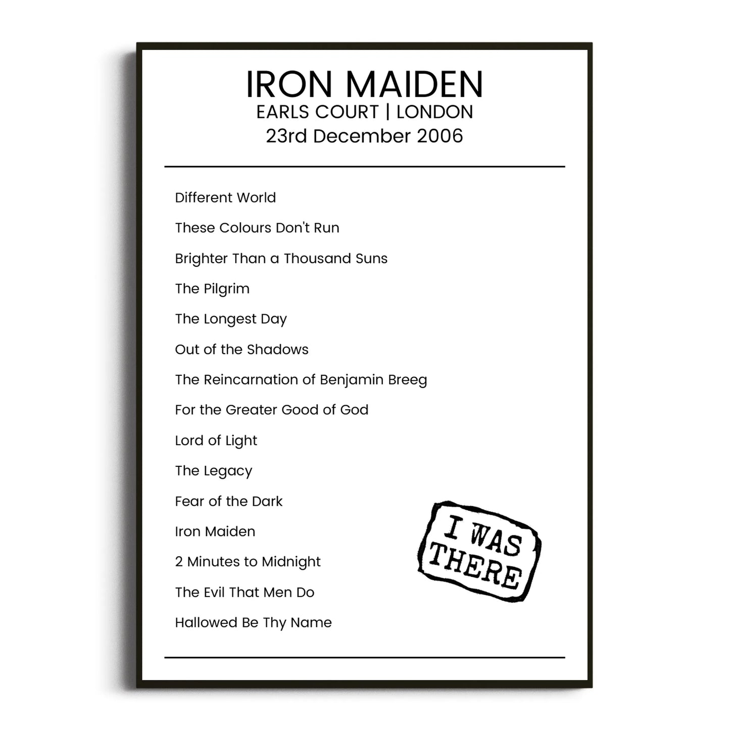 Iron Maiden London 23 December 2006 Setlist Poster