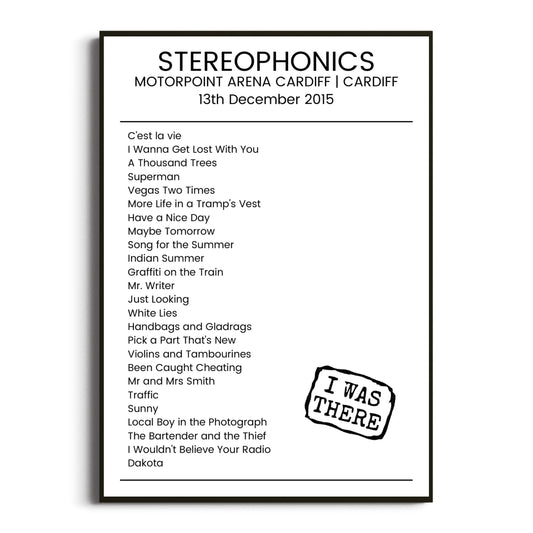 Stereophonics Cardiff 13 December 2015 Setlist Poster