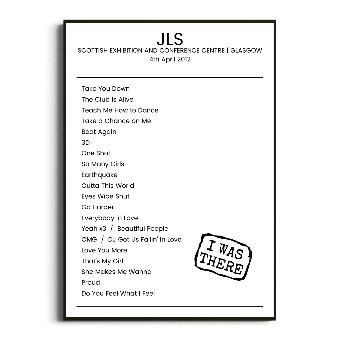 JLS Glasgow 04 April 2012 Setlist Poster