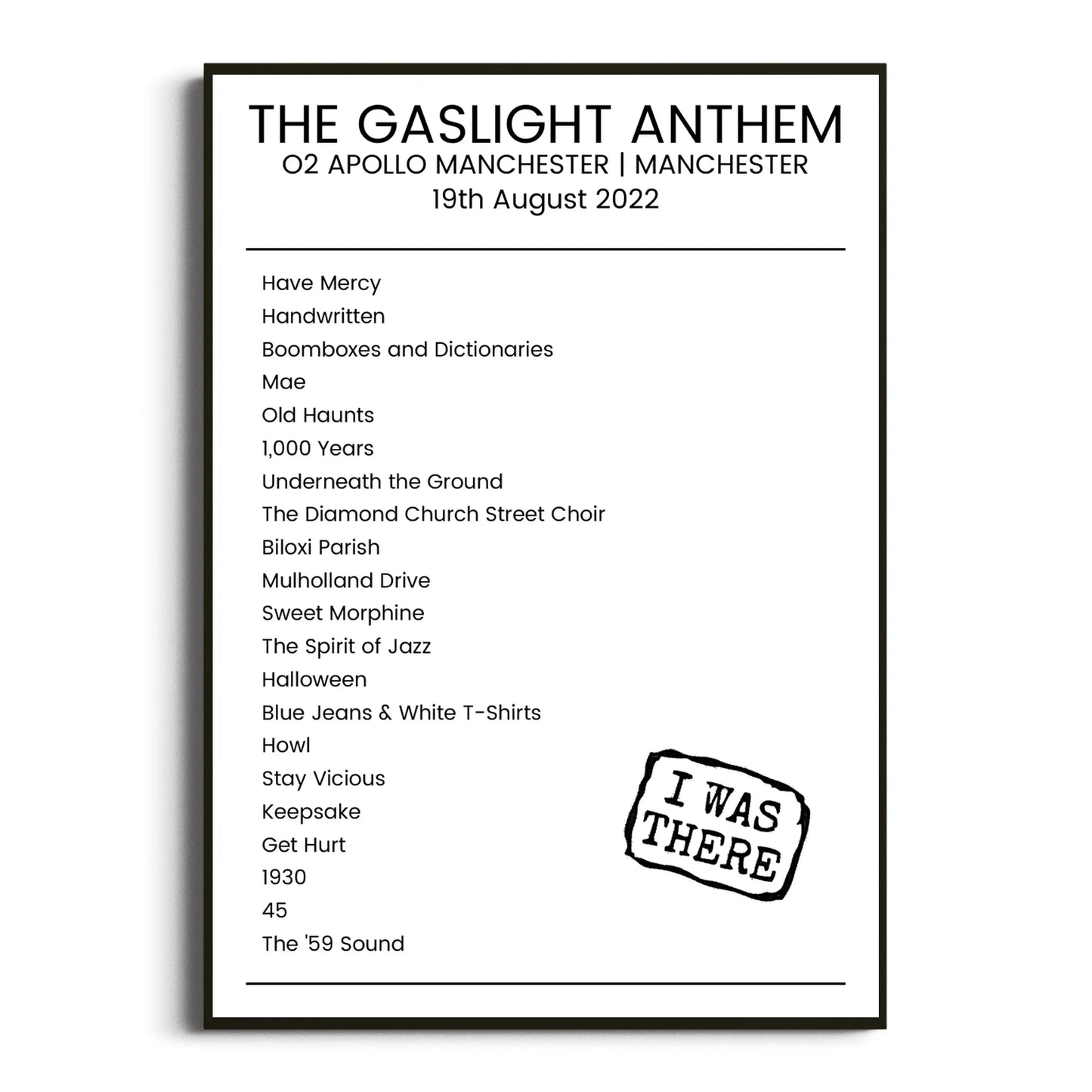 The Gaslight Anthem Manchester 19 August 2022 Setlist Poster