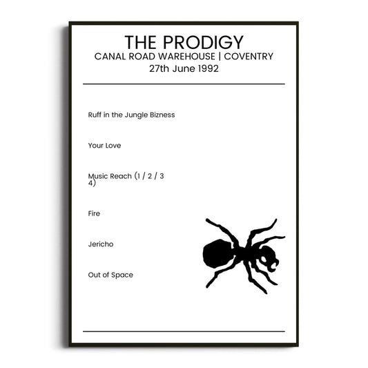 The Prodigy Coventry 27 June 1992 Setlist Poster