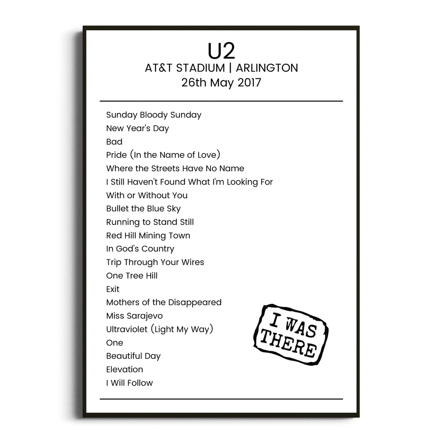 U2 Arlington 26 May 2017 Setlist Poster