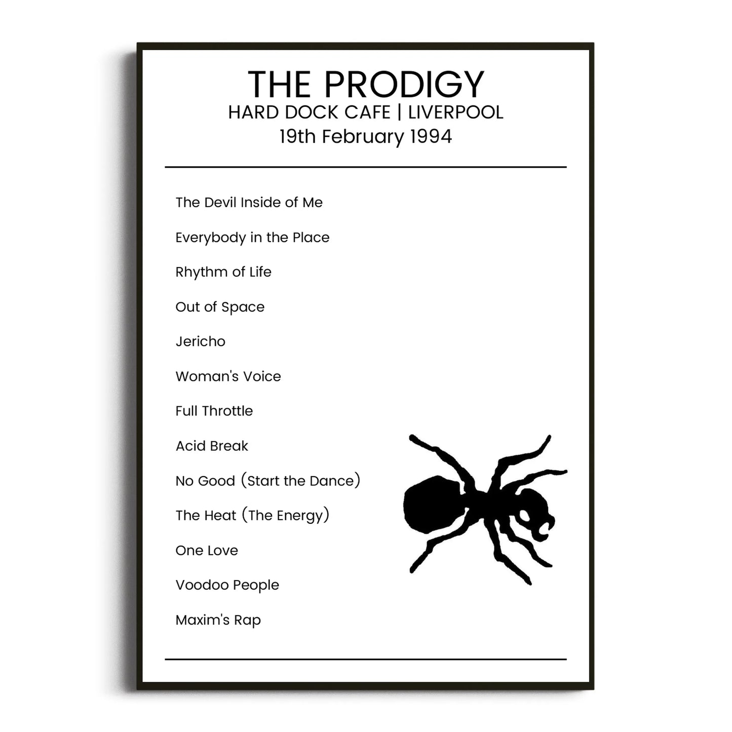 The Prodigy Liverpool 19 February 1994 Setlist Poster