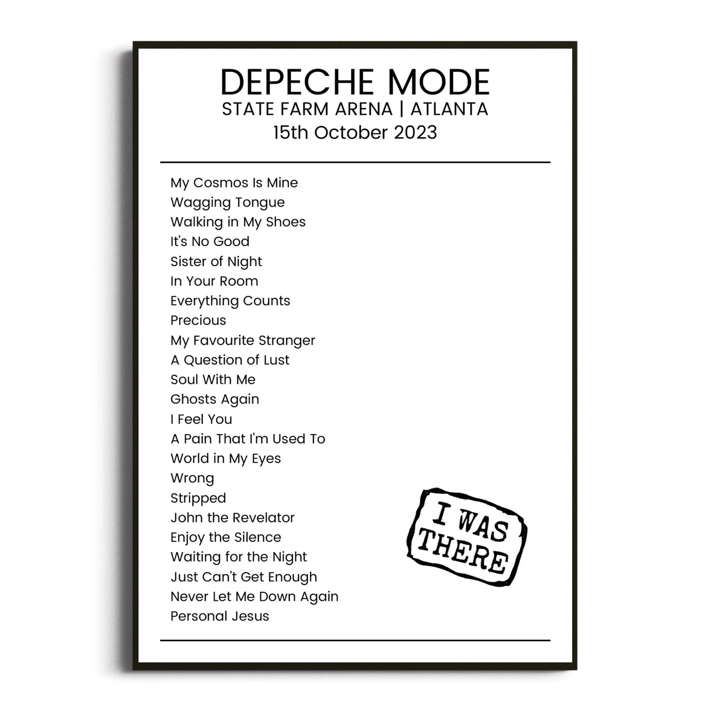 Depeche Mode Atlanta 15 October 2023 Setlist Poster