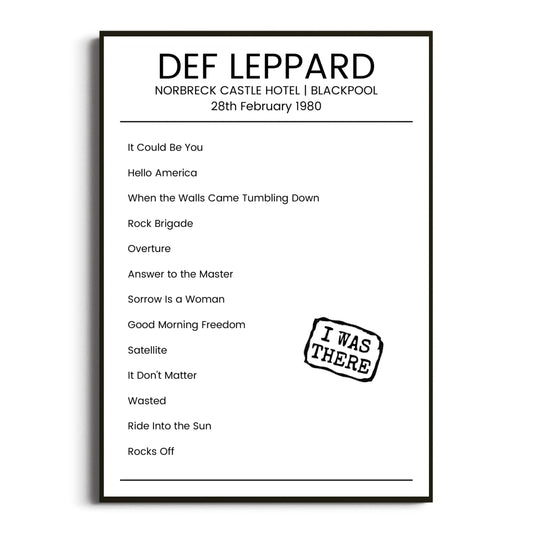 Def Leppard Blackpool 28 February 1980 Setlist Poster