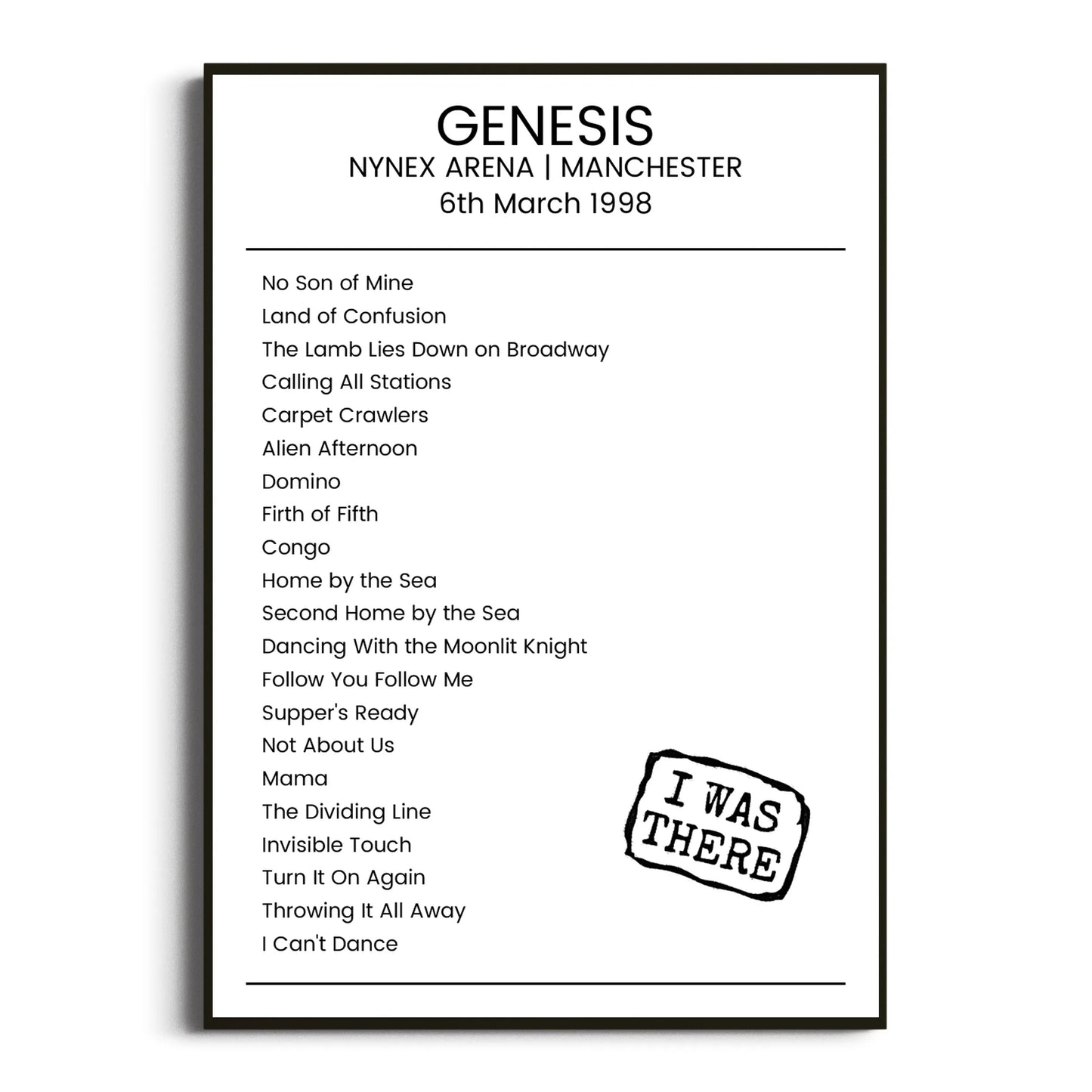 Genesis Manchester 06 March 1998 Setlist Poster