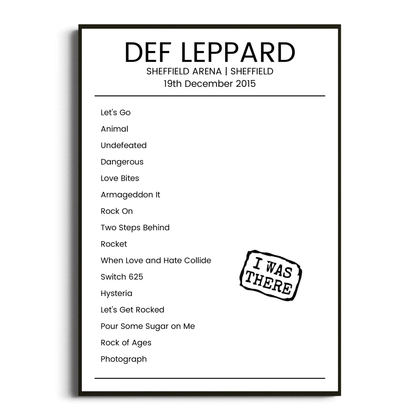 Def Leppard Sheffield 19 December 2015 Setlist Poster