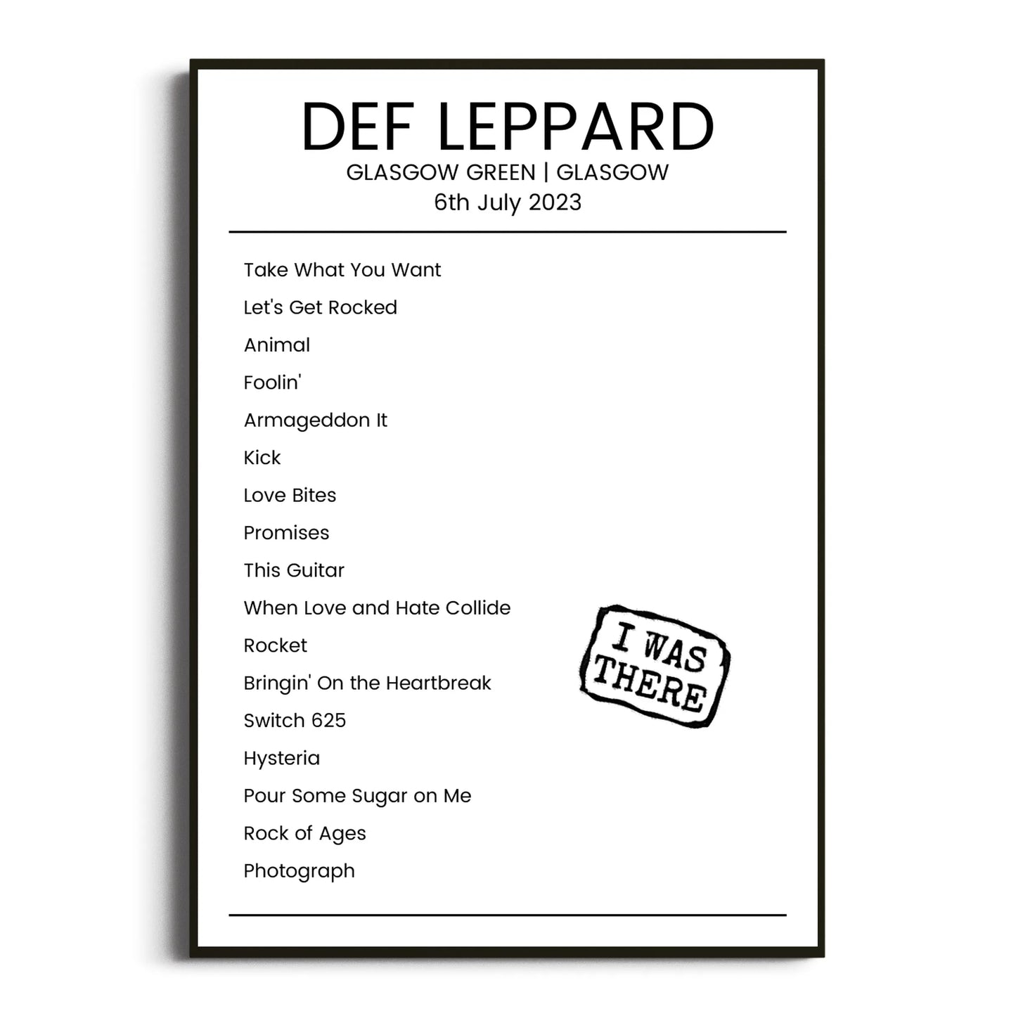 Def Leppard Glasgow 06 July 2023 Setlist Poster