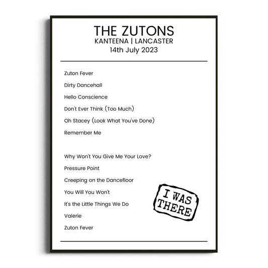 The Zutons Lancaster 14 July 2023 Setlist Poster