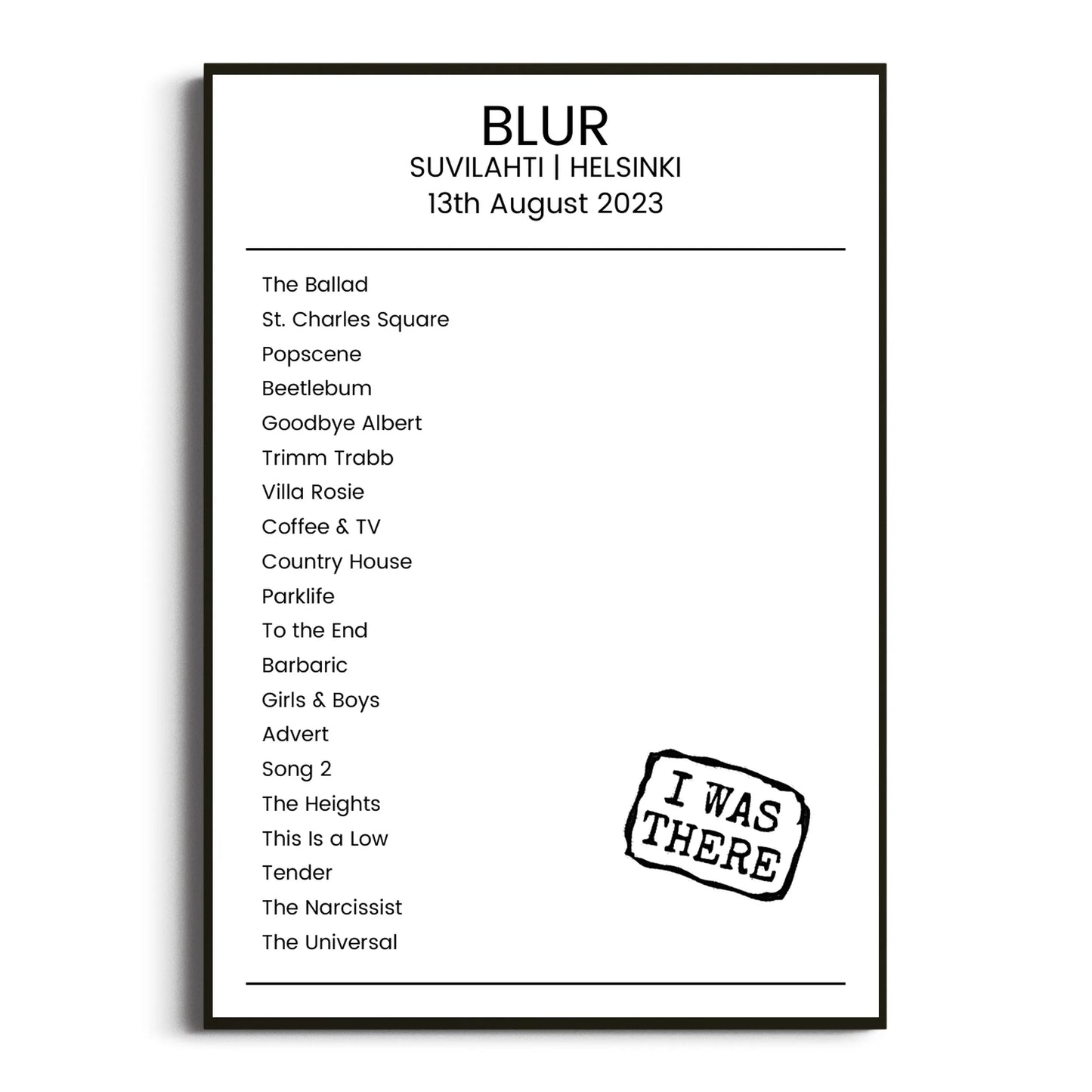 Blur Helsinki 13 August 2023 Setlist Poster