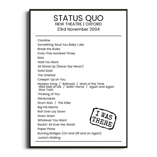 Status Quo Oxford 23 November 2004 Setlist Poster