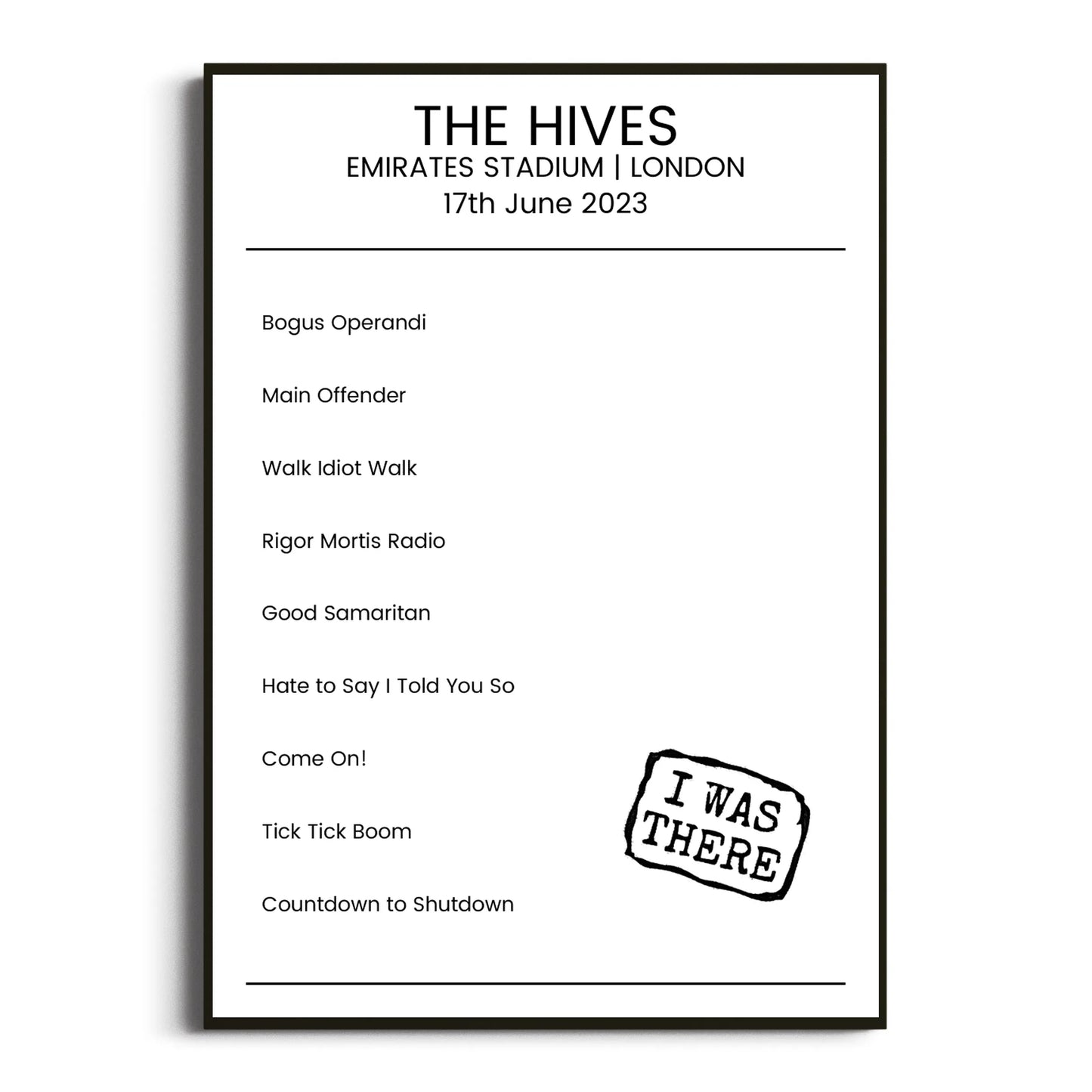 The Hives London 17 June 2023 Setlist Poster