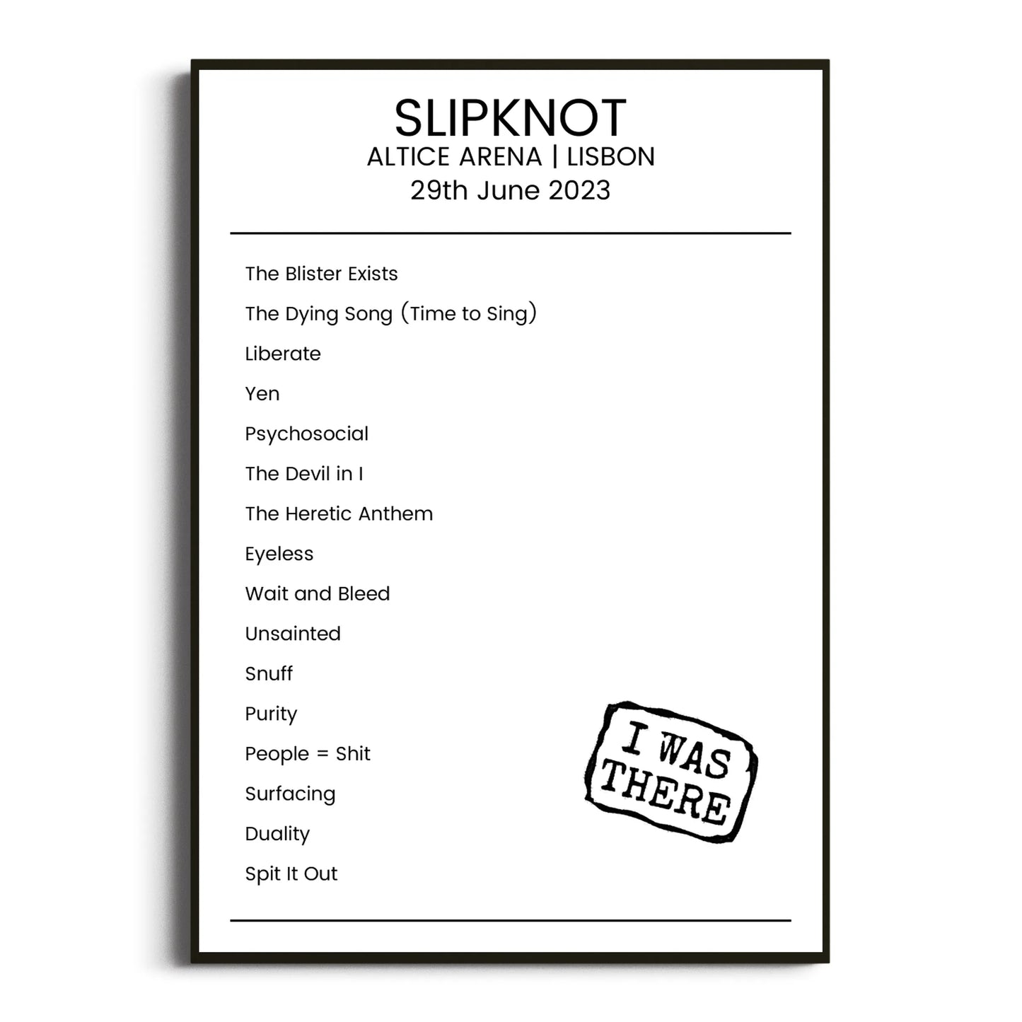 Slipknot Lisbon 29 June 2023 Setlist Poster