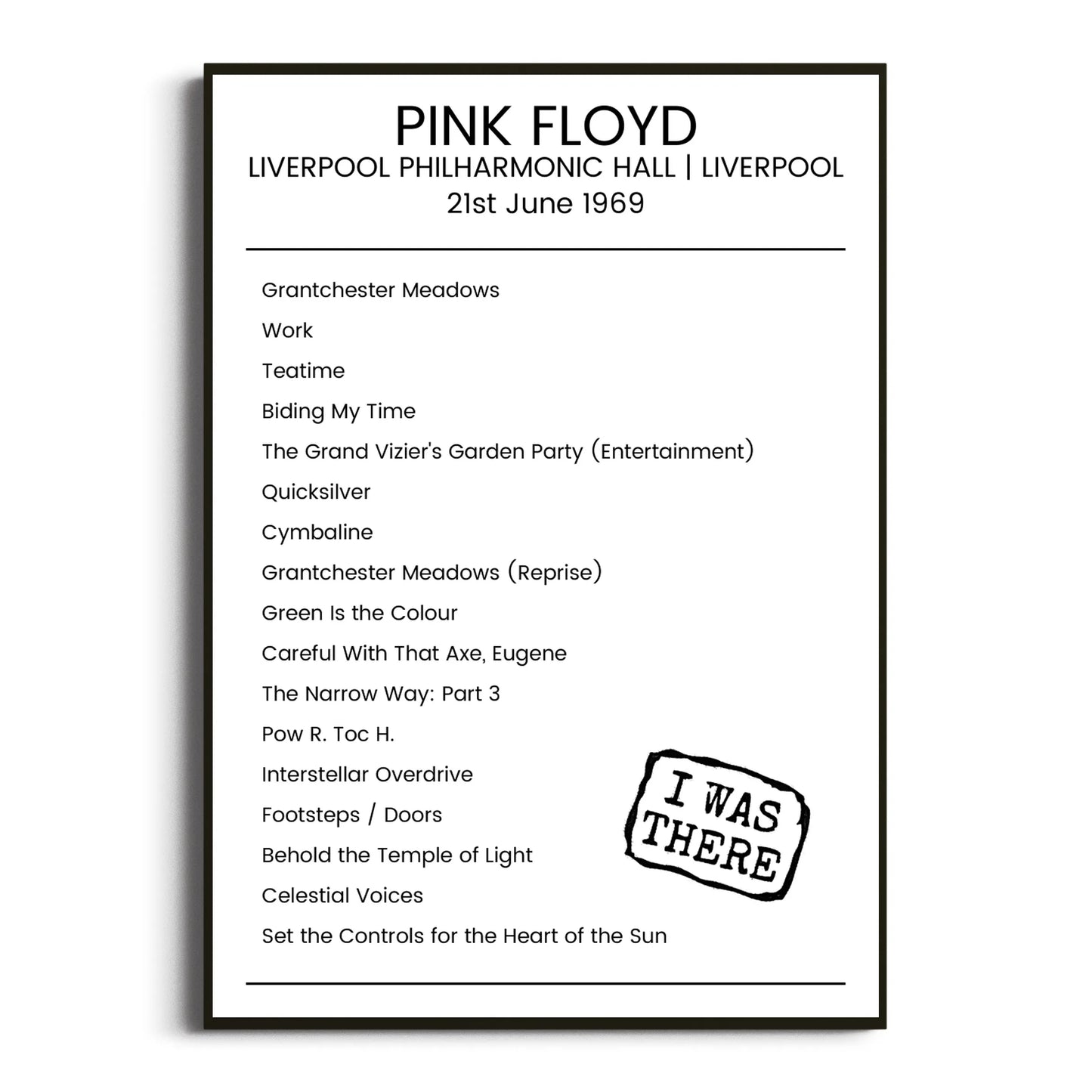 Pink Floyd Liverpool 21 June 1969 Setlist Poster