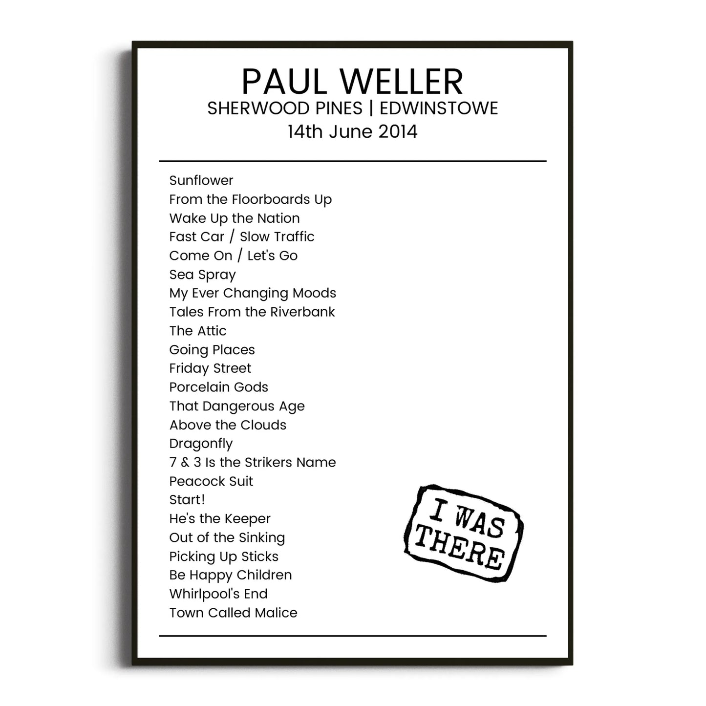 Paul Weller Edwinstowe 14 June 2014 Setlist Poster