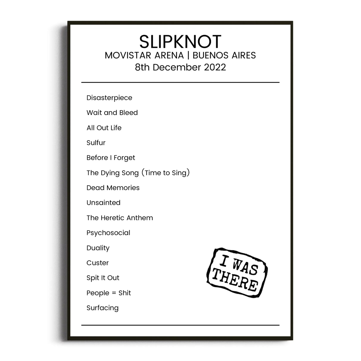 Slipknot Buenos Aires 08 December 2022 Setlist Poster