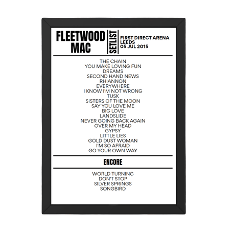 Fleetwood Mac Leeds July 2015 Replica Setlist - Setlist