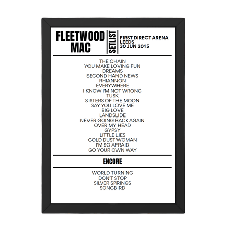 Fleetwood Mac Leeds June 2015 Replica Setlist - Setlist