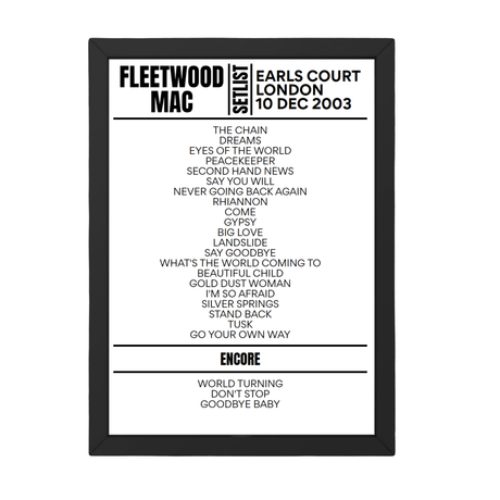 Fleetwood Mac London December 2003 Replica Setlist - Setlist