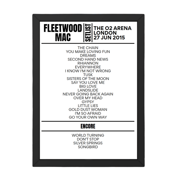 Fleetwood Mac London June 27 2015 Replica Setlist - Setlist