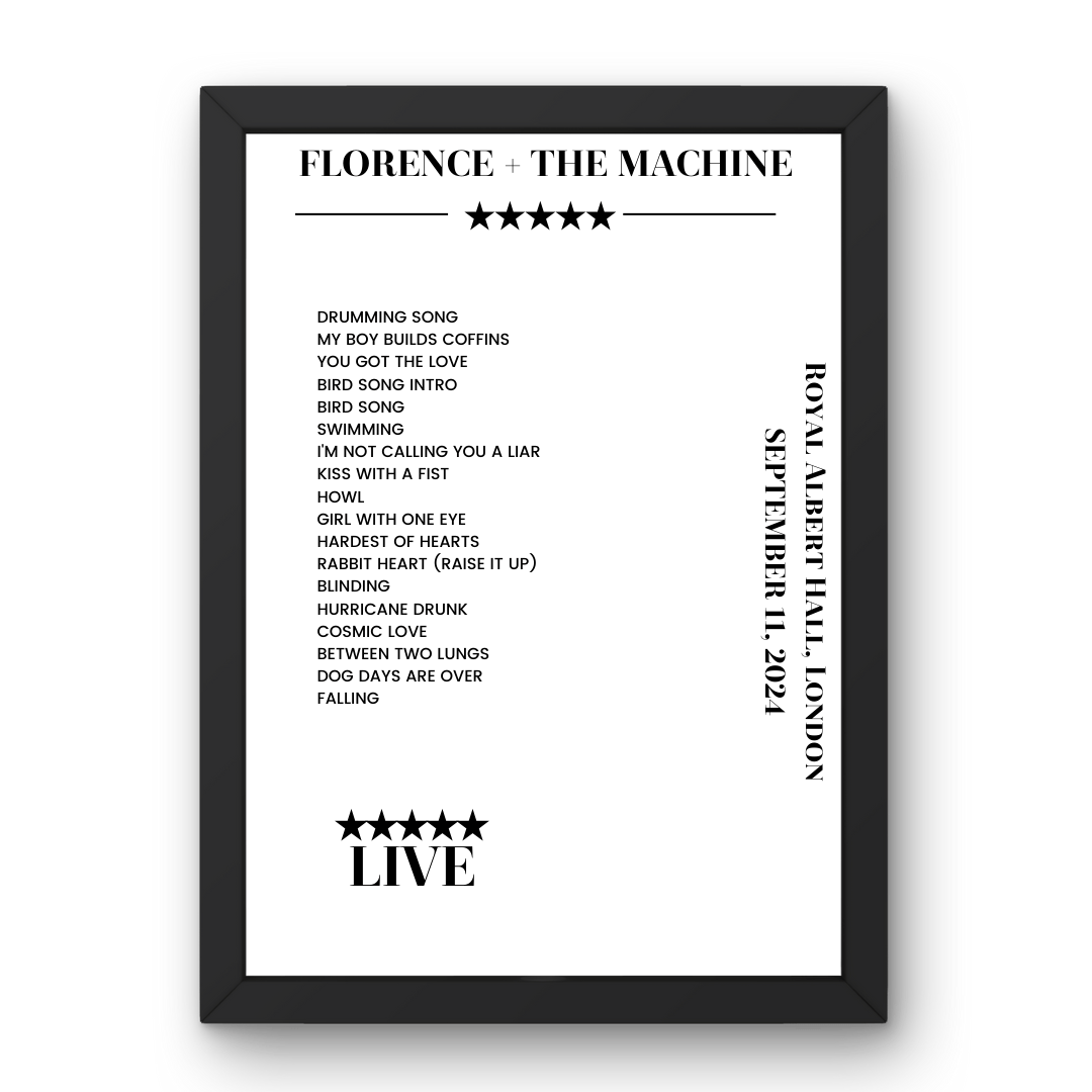 Florence + the Machine Royal Albert Hall London 11 September 2024 Setlist Poster - Setlist