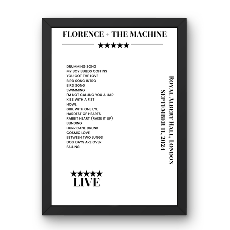 Florence + the Machine Royal Albert Hall London 11 September 2024 Setlist Poster - Setlist