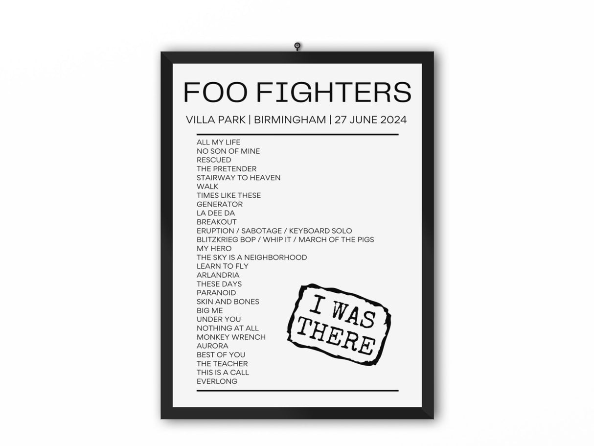 Foo Fighters Villa Park Birmingham June 27 2024 Replica Setlist - Setlist