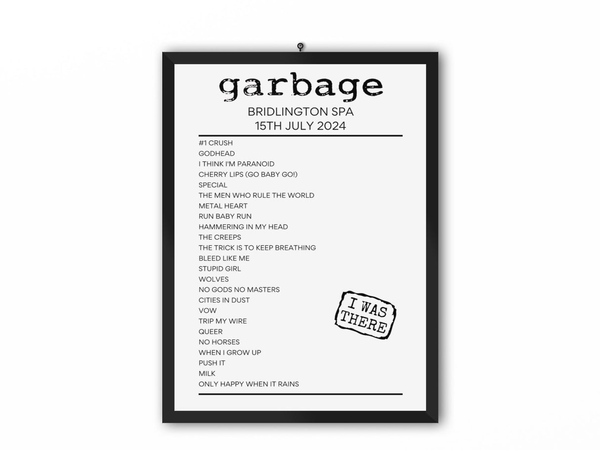 Garbage Bridlington Spa July 2024 Setlist Poster - Setlist