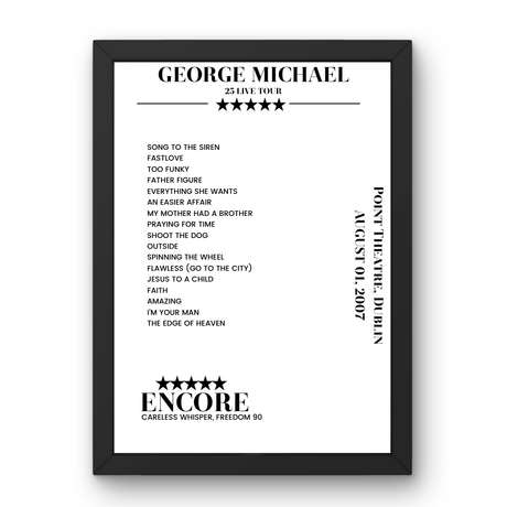 George Michael August 01, 2007 Point Theatre Dublin Setlist Poster - Setlist