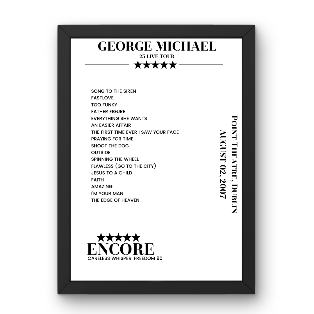 George Michael August 02, 2007 Point Theatre Dublin Setlist Poster - Setlist