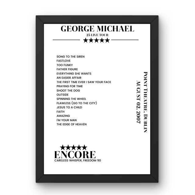 George Michael August 02, 2007 Point Theatre Dublin Setlist Poster - Setlist