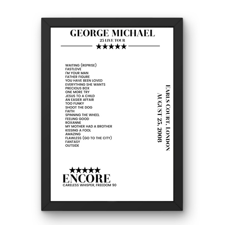 George Michael August 25, 2008 Earls Court London Setlist Poster - Setlist