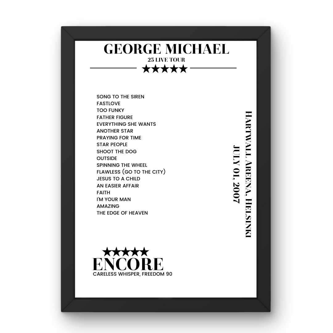 George Michael July 01, 2007 Hartwall Areena Helsinki Setlist Poster - Setlist