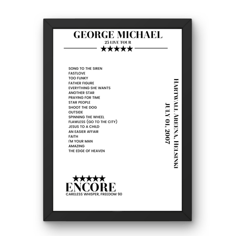 George Michael July 01, 2007 Hartwall Areena Helsinki Setlist Poster - Setlist