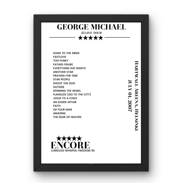 George Michael July 01, 2007 Hartwall Areena Helsinki Setlist Poster - Setlist